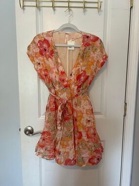 Free People Pink Floral Tie-Waist Dress
